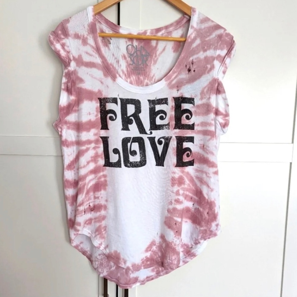 CHASER | Free Love Graphic. Tie Dye Distress Oversized Top. Size Medium.